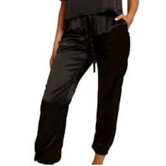 NATION LTD Black Satin Del Rey Jogger Pants Women’s Medium - Picture 1 of 8